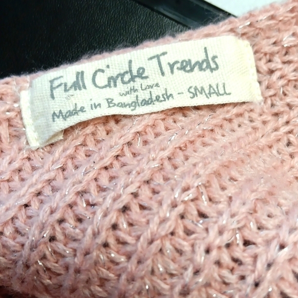 Full Circle Trends Knot Sweater Small Pink SILVER Sparkle Crochet Knit Fancy - Picture 5 of 5
